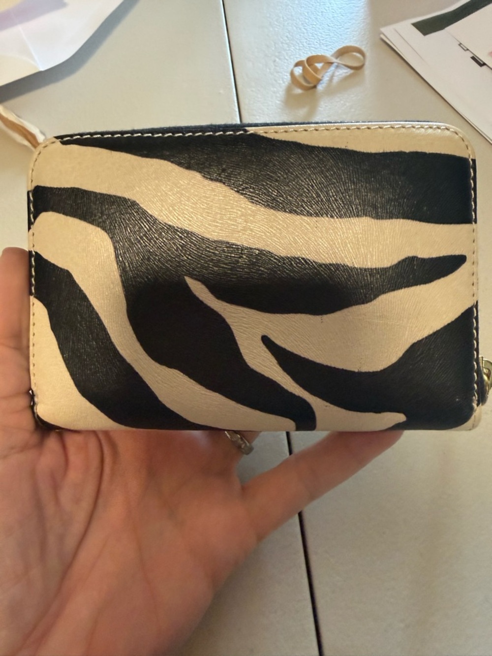 Dooney & Bourke Black and Cream Zebra accordion Compact Wallet with Logo Plaque - Picture 5 of 12
